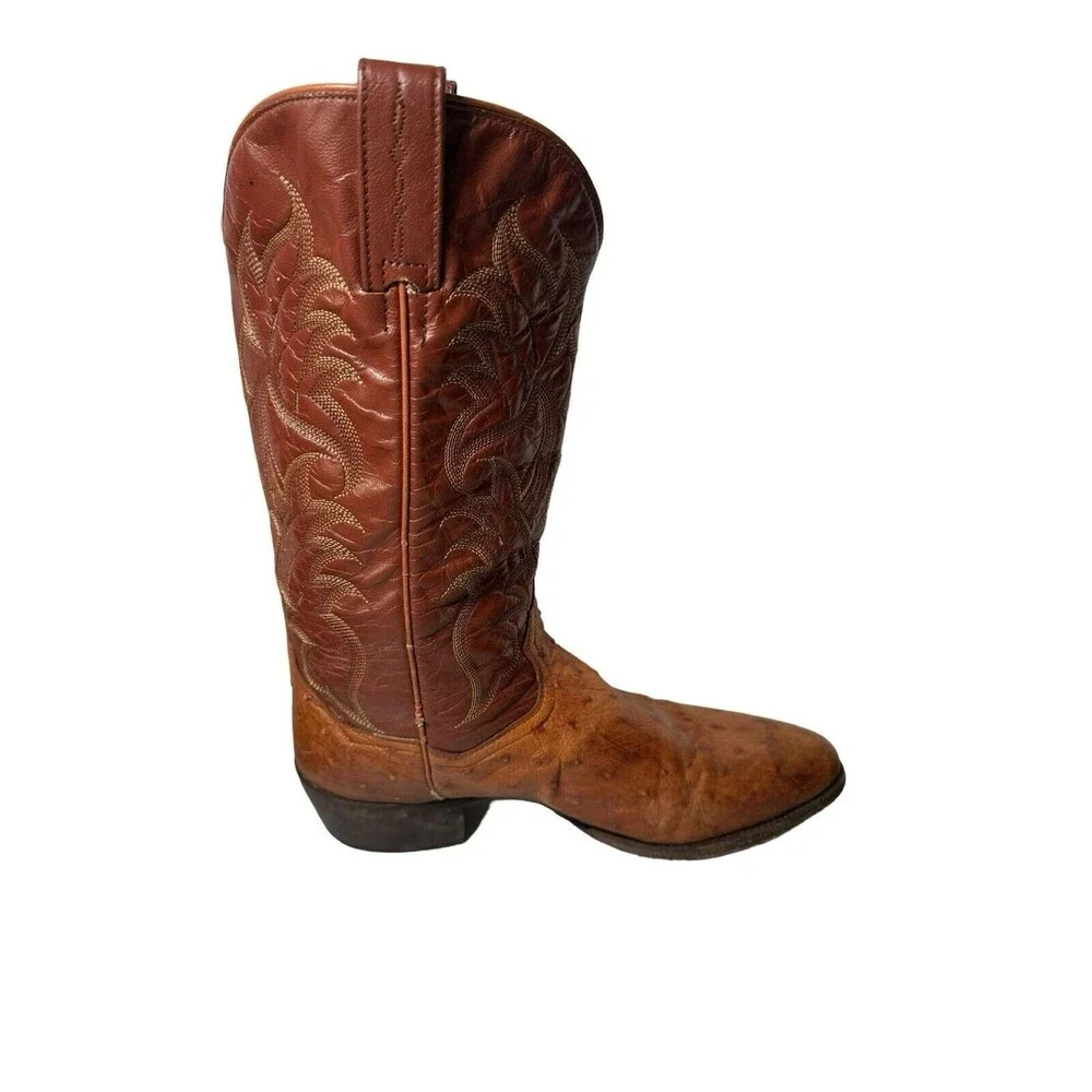 Dan Post Two Tone Brown Ostrich Leather Cowboy Boots Men 9.5 D